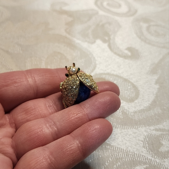 Vintage SPHINX Beetle Brooch Faux Lapis Pearl Rhinestone Bug Insect Pin - Picture 12 of 14